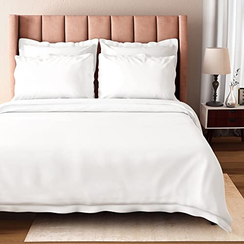 BIOWEAVES 100% Organic Cotton Twin/Twin XL Duvet Cover Set, 2-Piece, 300 Thread Count Sateen Weave GOTS Certified Comforter Cover with Buttoned Closure and 1 Pillow Sham – White, 66x90 inches