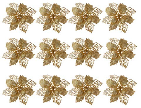 Toyvian 12 stücke weihnachtsblume weihnachtssterne Glitter weihnachtsstern künstliche weihnachtsstern Weihnachtsbaum Ornamente weihnachtsschmuck (golden)