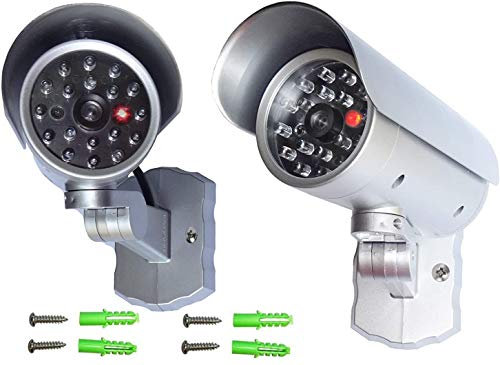 O&W Security Lot de 2 caméras factice de Surveillance factice avec LED Clignotante, Fausse caméra de sécurité CCTV pour