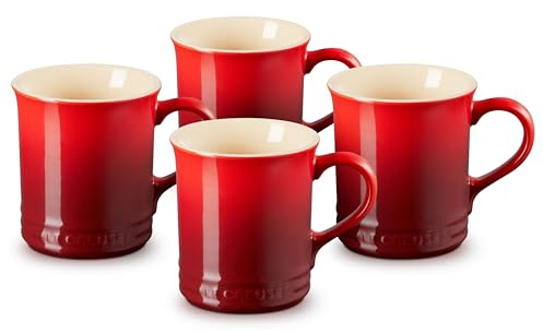 Le Creuset Stoneware Vancouver Mug, Set of 4, 14 oz. each, Cerise