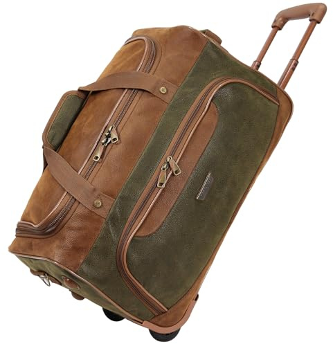 Rocklands® Lightweight Suede Wheeled Holdall Trolley Suitcase Large Small Duffle Travel Bag with Telescopic Handle (Small 20 (H51xW27xD29 cm), Green)