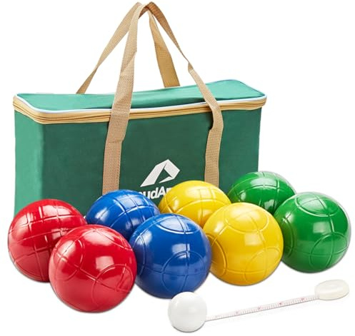 ApudArmis 90mm Bocce Balls Set, Lighter Bocce Game for Backyard/Lawn/Beach - Set of 8 Soft PE Balls & 1 Pallino & Nylon Carrying Case & Measuring Rope for Teens Adults family