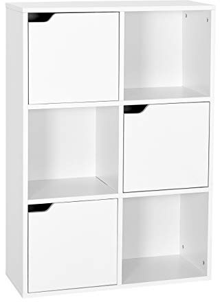 Mondeer Bookcase White, 6 Cube Storage Unit, 3-Tier Bookshelf with Doors, Wooden Shelf Organiser Display Cabinet for Living Room, Bedroom, Home Office, 60 x 30 x 90 cm