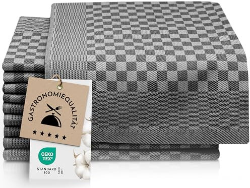 ZOLLNER 10er Set Geschirrtücher Baumwolle in 46x70 cm - super saugstarke und robuste Küchentücher – waschbar bis 60°C – in schwarz kariert - Gastronomiequalität - Oeko Tex® Zertifiziert