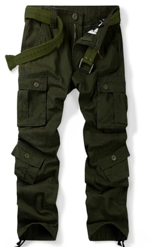 OCHENTA Men's Cotton Casual Cargo Work Pants with 8 Pockets Military Tactical Combat Army Green 38