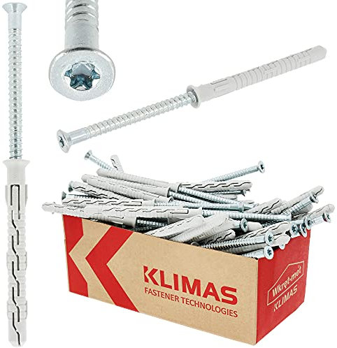 KLIMAS® Dübel Schrauben Set 50 Stück Rahmendübel Schlagdübel Ø 8mm x 80mm mit Senkkopfschrauben TX 30 FAST | Nageldübel Schraubenset Betondübel Porenbeton Dübel Edelstahlschrauben | Beton Ziegeln uvm