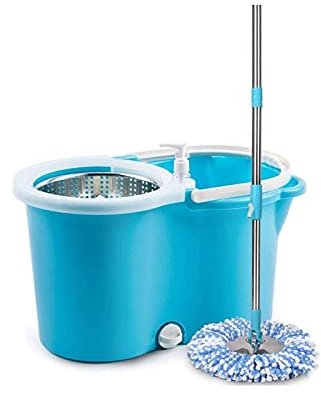 BKWJ Mopas giratorias para Limpieza de Piso, trapeador y Cubo con Conjunto de escritorios, trapeador de Giro y cubeta, Soporte de Acero Inoxidable Microfibra de Microfibra (Color : Blue)