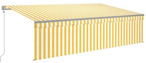 vidaXL Gelenkarmmarkise Automatisch mit Jalousie Markise Sonnenmarkise Balkonmarkise Sonnenschutz Sichtschutz Terrasse Balkon Garten 5x3m Gelb Weiß