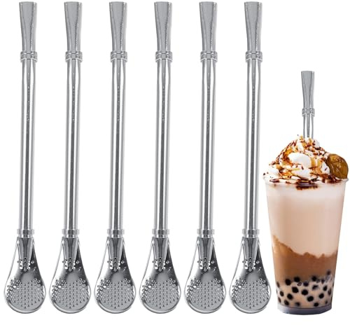 Pajitas De Acero Inoxidable Con Filtro Y Cuchara, Pajitas Metálicas Reutilizables Y Multiusos, Cucharas Para Cócteles, Pajitas Para Té Para Beber Té A Granel Y Café Helado