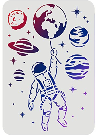 FINGERINSPIRE Astronauten-Schablonen 29,7x21cm Weltraum Thema Zeichnung Malschablonen Planet Erde Sternenmuster Wandschablonen Schablonen zum Malen auf Holz, Boden, Wand und Fliesen