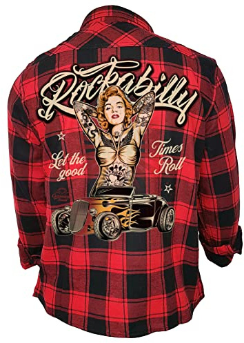 Gasoline Bandit Rockabilly Worker Herren-Hemd schwarz-rot kariert Reine Baumwolle - Let The Good Times roll