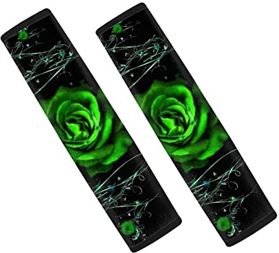 Suhoaziia Green Rose Car Seat Belt Shoulder Pads Covers for Women Men, Automotive Interior Decorative Accessories 4 Packs Set Universal Fit
