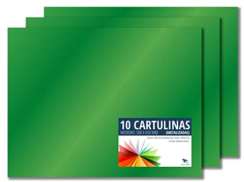 RAYLU PAPER – Tonpapier Metallisch 50 x 65 cm, 10 Stück Kartonpapier 180g/m², 210 x 297 mm, professionelle farbige Kartons für Büro, Kopierpapier, Buntes Papier zum Basteln (Metallic-Grün)