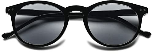 Lanomi Retro Runden Lesebrille Blaulichtfilter mit Sonne Leser Braun/Grau Linse UV400 Schutz Lesehilfe Damen Herren Sonnebrille mit sehstärke Schwarz Rahmen Grau Linse 1.5