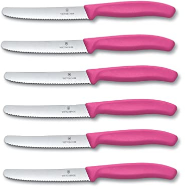 Victorinox | 6er Pack Tafelmesser Swiss Classic | Wellenschliff | Pink | Tomatenmesser