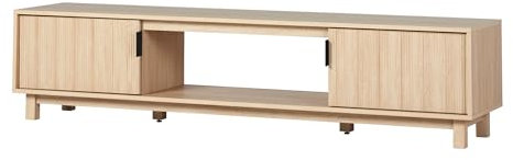 Walker Edison Walton - Mueble de TV bajo Moderno con Puerta estriada para televisores de hasta 80, Tablero de partículas Laminado, Roble costero, 70 Pulgadas