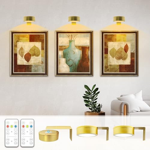 Picture Light 3PACK, Wall Lights Battery Operated Painting Lights, 3 Lighting Art Display Light,Dimmable Gallery Light 300LM Super Bright,Wireless Wall Picture Light for Dartboard Portrait Frame