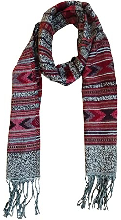 Rastogi Handicraft Wollschals, langer Schal, Winter, dick, warm, gestrickt, großer Schalldämpfer, Schal für Männer, Frauen und Mädchen, 180,3 x 33 cm, rot / weiß, 71 x 13 Inches