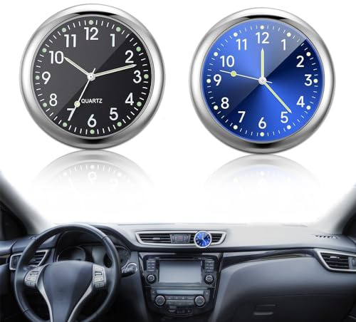 Aoreun Reloj de Coche, 2 piezas Reloj de Salpicadero Redondo con Adhesivo de Doble Cara y Clip de Ventilación para Coche, Barco, Bicicleta, Hogar