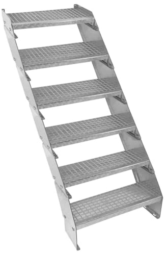 Metalltrappa 6-delad Justerbar Höjd 60 cm Bred Galvaniserat Stål Silver 6 Trappsteg Väderbeständig Gallertrapp Utomhusbruk Trädgård Terrass Modultrappa 5 mm Stångtjocklek GRATIS Monteringsset