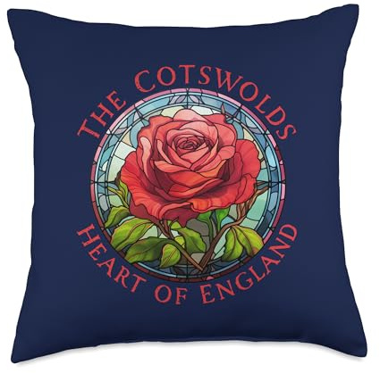 England Walkers Ramblers Hikers Apparel & Decor Cotswolds England UK Rose Floral Red Design Women Gardener's Throw Pillow, 18x18, Multicolor