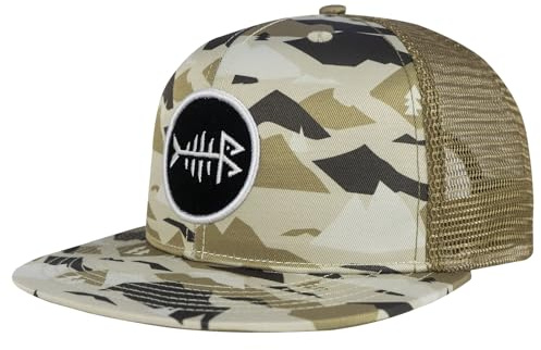 BASSDASH Flat Brim Trucker Cap Adjustable Snapback Hat Mesh Back for Men Women