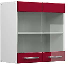 Vicco Hängeschrank R-Line, Bordeaux Hochglanz, 60 cm | mit Glastüren, zur Aufbewahrung von Haushalts- und Gebrauchsgegenständen
