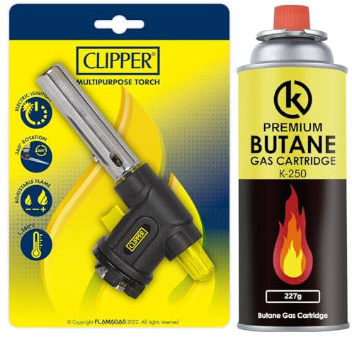 KROWN - Pack Profesional de Soplete de Cocina: Cabezal y Cartucho de Gas 227g con Llama Ajustable, Ideal para Flambeado de Postres