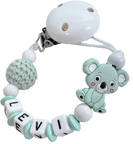 personalisierte Kette mit Namen für Mädchen und Jungs große Farbauswahl süße Tiere - Geschenk für Baby (Mint Koala)