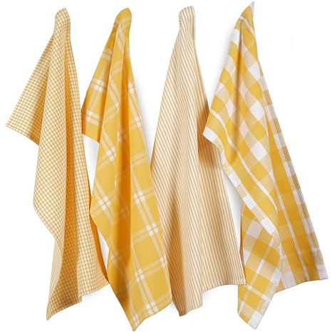 LANE LINEN 100% Cotton Kitchen Dish Cloths, Ultra Soft Absorbent Quick Drying Dish Towels, Multiweave Wash Cloths Dish Towel Sets, 13x28 Inches, 4 Pack - Yellow
