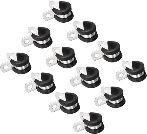 Unifizz 24 Stück 1/2 Zoll (12 mm) Kabelklemme, gummierte isolierte Klemme, 304 Edelstahl, R-Form, Halterung, Metall-Schlauchklemme, Rohrhalter für Rohre, Drahtrohre