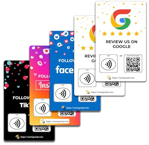 Social NFC Tap | QR-Code überprüfen | Kontaktlose Bewertungskarte | NFC Tap Card (5 Pack Social Cards)
