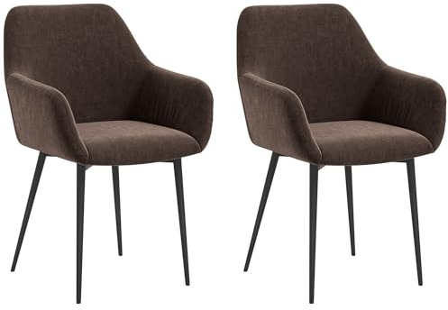 HOMCOM Set 2 Sedie Sala da Pranzo Imbottite in Stile Nordico, Sedie Cucina in Tessuto, Poltrona Imbottita con Braccioli e Gambe in Acciaio per Soggiorno, 54x57x80 cm, Marrone