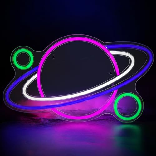 Neon lights Sign, Planet Led Neon Sign Powered by Battery or USB, Wall Hanging Decor Led Light Home Decorations Art Neon Signs for Bedroom, Game Room, Bar, Party, Kids Room (Planet A)