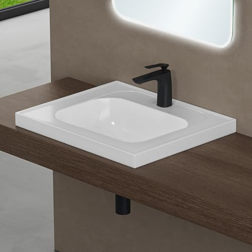 doporro Waschbecken Einbauwaschbecken aus Mineralguss Weiß 60x50x16.5cm | Waschtisch ist robust und leicht zu reinigen, Waschplatz DIN-Anschlüsse | Einfache Montage, Colossum3601