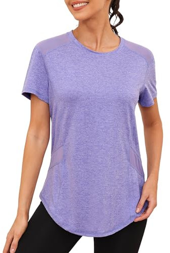 Gyabnw Sport Tshirt Damen Kurzarm Funktionsshirt Atmungsaktiv Laufshirt Fitness UV Shirt Sportshirt Locker Gym Yoga Wandern