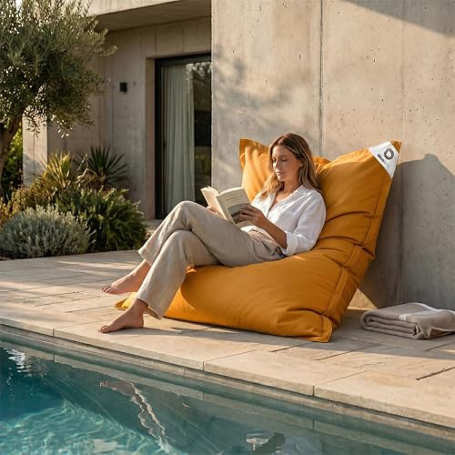 Housse pour Pouf Géant XXL 180x140cm - Intérieur et Extérieur - Déhoussable - AntiUV - Jaune Miel - Déco Arts