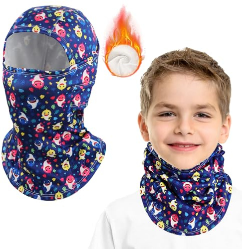 AYPOW Termisk balaclava för barn, vindtät barn hel ansiktsmask halsvärmare, cykling balaklava skidmask hjälmfoder med varmt fleecefoder, för 4-12 år pojkar flickor barn utomhussport, blå haj, one size