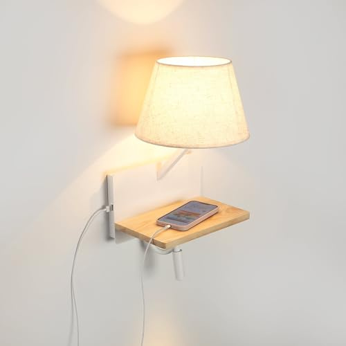 BARCELONA LED - Aplique de Pared para Lectura “Artin” –Foco orientable Iluminación Cálida 2700K – Lámpara de Cabecero Moderna con Puerto USB y Estante para Dormitorio o Hotel