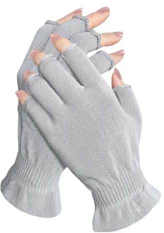 Cotton Moisturising Gloves for Dry Hands, 2 Pairs Fingerless Cotton Gloves | Touchscreen Cotton Gloves for Eczema, Overnight Hand Care, UV Protection, Nail Gloves