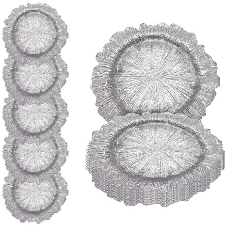 Silver Trendy Vintage Design Charger Plates – 33cm Elegant Polypropylene Underplates for Weddings, Parties, Anniversary, Birthday, Tableware, Catering Events & Special Events - Set of 12