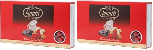 Buratti Confetti alla Mandorla Ricoperta di Cioccolato, Tenerezze Rosse - 1000 g (Confezione da 2)