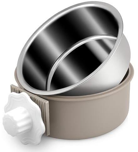 Joyoldelf 2-in-1 Dog Water Bowl, 13cm/5.1In 600ml Hanging Cage Dog Bowl, Removable Stainless Steel Dog Bowls with Plastic for Cats and Dogs and other Small Animals