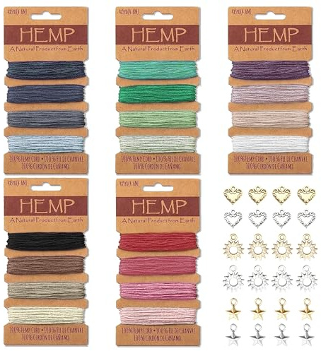 PYSEOSISE 20 Colori Corda di Filo, 5 Pezzi Corda in Filo di Lino Multicolore, 1 mm Corda di Spago Naturale Cordino per Braccialetti Collane Cavigliere Artigianali DIY