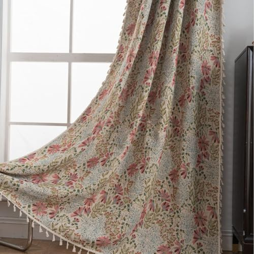 USTIDE Rosa Lilie Vorhang Bauernhaus Jacquard Halb-Verdunkelungsvorhang für Schlafzimmer Wohnzimmer, 1 Tafel, 150x160 cm
