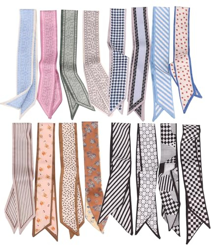 Cmonie 16Pcs Fashion Scarves for Women,Satin Head Scarf Silky Boho Scarves Scarf for Handbags Accessories (16Pcs-Mul-A)