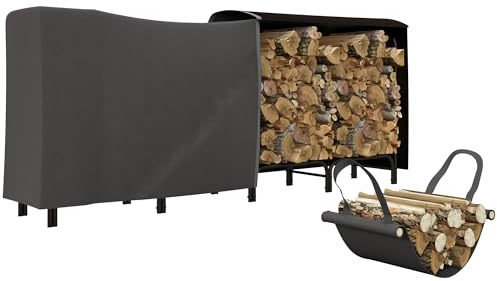 Outsunny Kaminholzregal 240 x 36 x 99cm Metall Holzregal mit Schutzhülle wasserdichter Abdeckung Outdoor Feuerholzregal bis 200kg Kamin Holzlager für Brennholz, Brennholzregal für Garten Außen Schwarz