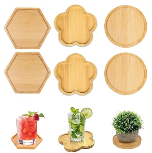 6 Pièce Dessous de Verre en Mosaïque, Dessous de Verre en Bois, sous Verre Ronds, pour Boissons, Bières, Tasses - Parfait pour Les Tasses à Café, Thé Mug, pour Maison, Décoration de Table