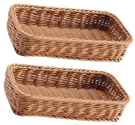 Healifty 2 pièces Panier de Rangement Imitation Rattan Organisateur Rectangulaire pour Ustensiles de Cuisine et Bouteilles Épices Corbeille Tressée et Spacieuse pour Plan de Travail