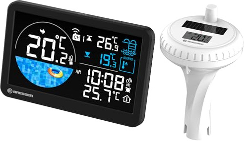Bresser Thermomètre de Piscine Sans Fil avec Capteur Solaire et Alarme | Bresser Thermomètre de Piscine Sans Fil avec Capteur Solaire et Alarme